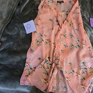 Stella Pink Coral Bird-Print Sleeveless Blouse